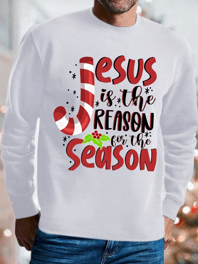 Mens Jesus Is The Reason For The Season Funny Graphics Printed Crew Neck Christmas Sweatshirt