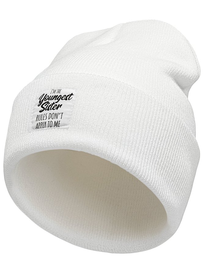 I'm The Youngest Sister Rules Don't Apply To Me Family Text Letter Beanie Hat