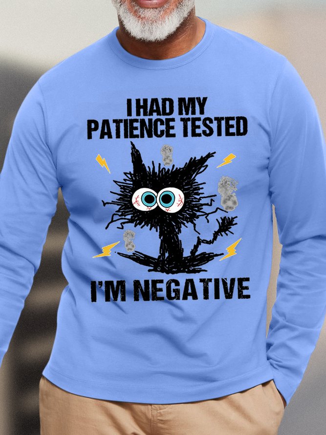 Mens I Had My Patience Tested I Am Negative Funny Graphics Printed Grumpy Cat Crew Neck Loose Text Letters Top