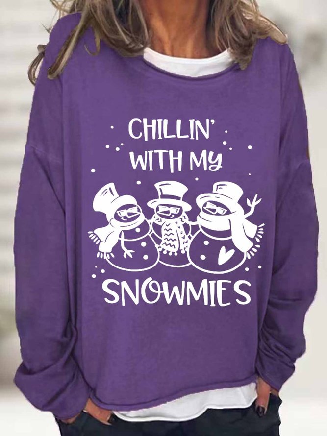Women Funny Merry Christmas Chillin with my Snowmies Text Letters Simple Sweatshirt