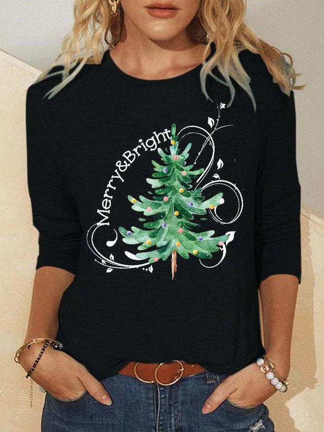 Women Merry And Bright Christmas Tree Casual Top