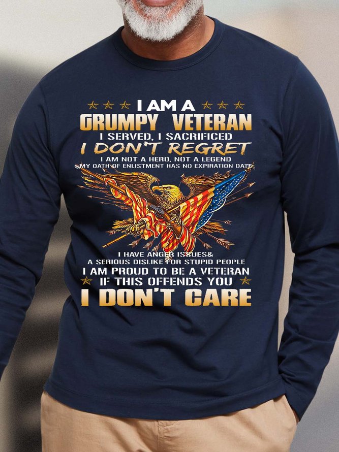 Men A Grumpy Veteran I Don’t Regret Don’t Care Casual Top