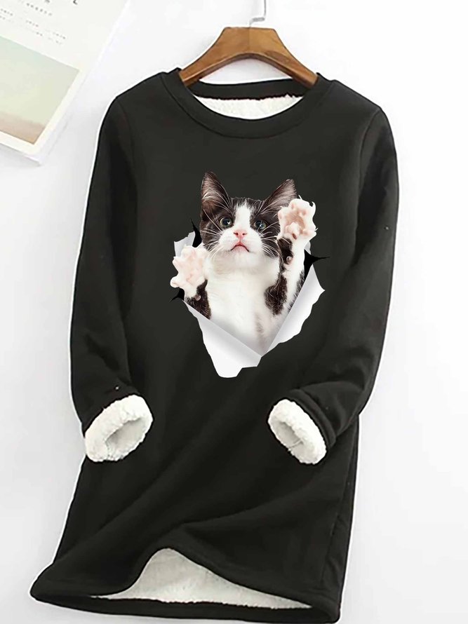 Women Funny Cat 3D print Crew Neck Loose Simple Sweatshirt