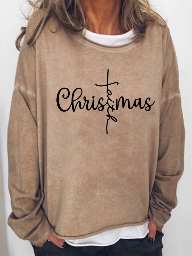 Women Christmas Faith Simple Text Letters Sweatshirt