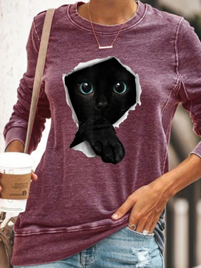 Womens 3D balck Cat Print Sweatshirt