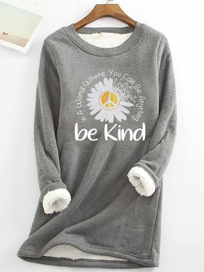 Women Sunflower Be Kind Simple Warmth Fleece Sweatshirt
