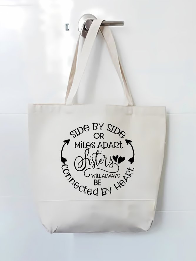 Side By Side Or Miles Apart Sisters Will Always Be Connected By Heart Shopping Tote Bag