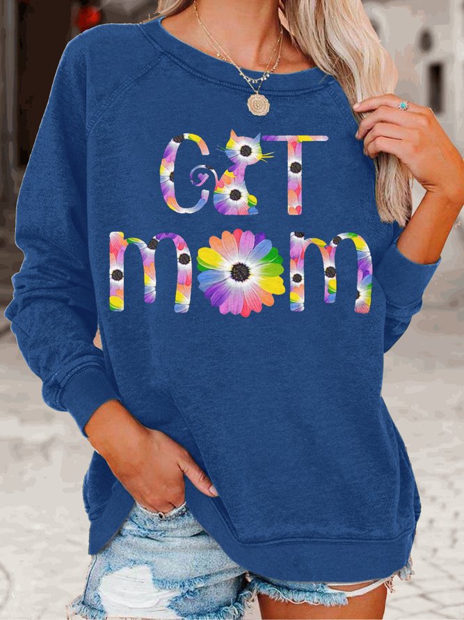 Womens Cat Mom Crew Neck Sweatshirt