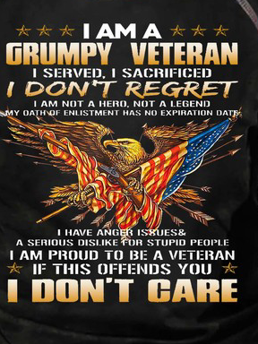 Men A Grumpy Veteran I Don’t Regret Don’t Care Regular Fit T-Shirt