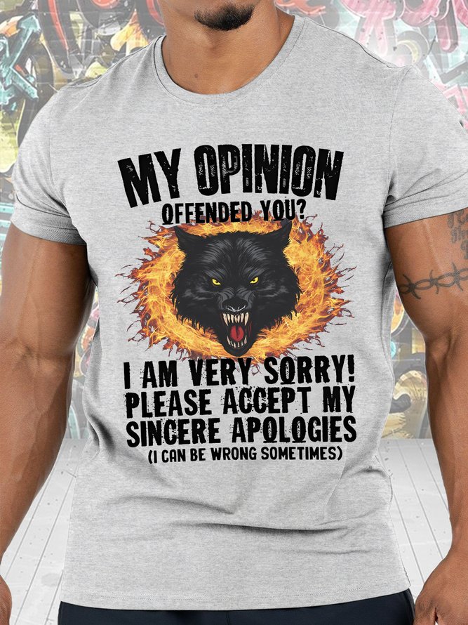 Mens My Opinion Offended You Funny Graphic Print Cotton Casual Text Letters T-Shirt