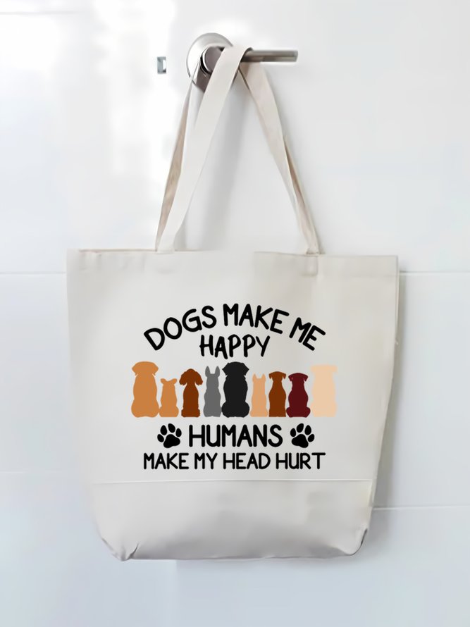 Dogs Make Me Happy Humans Make My Head Hurt Animal Graphic Shopping Tote Bag
