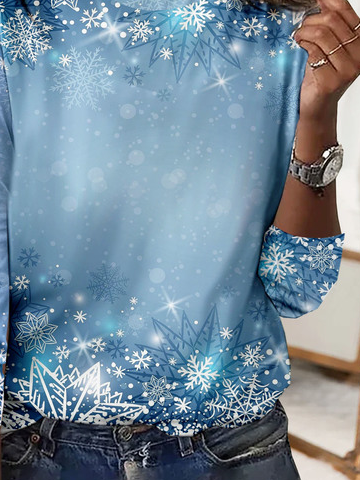 Jersey Christmas Snowflake Crew Neck Casual T-Shirt