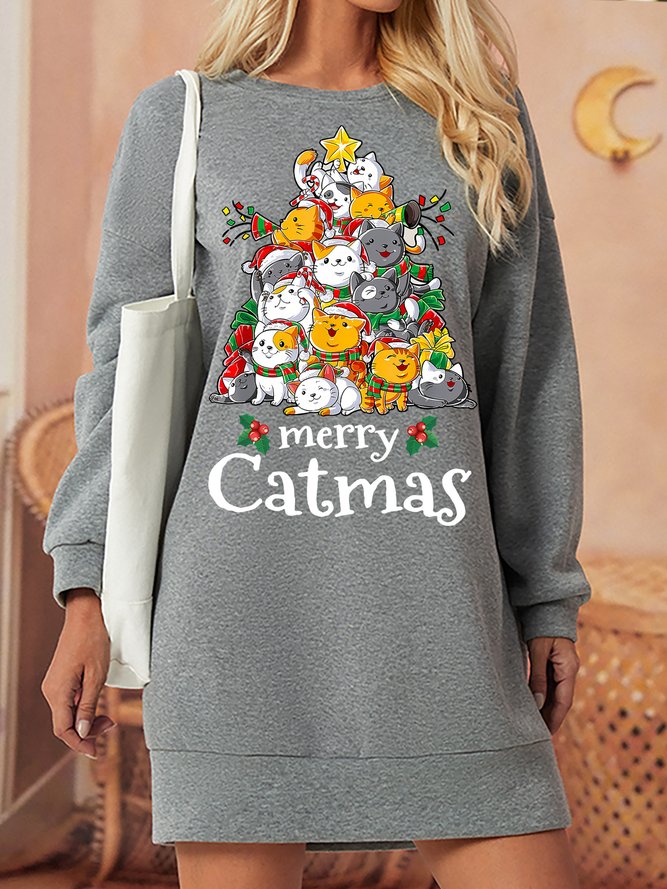 Merry Catmas Women's Long Sleeve Dress