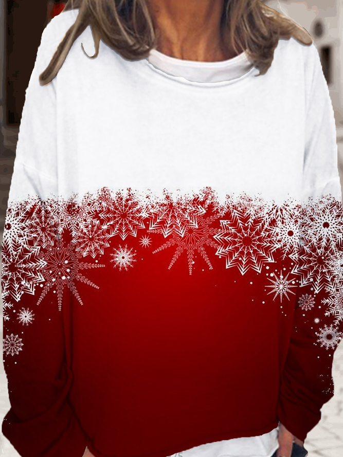 Womens Casual Christmas Snowflakes Crew Neck Sweatshirt
