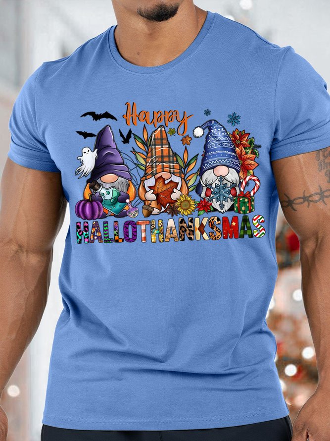 Mens Happy Hallitanksmas Merry Christmas Funny Graphic Print Text Letters Loose Cotton T-Shirt