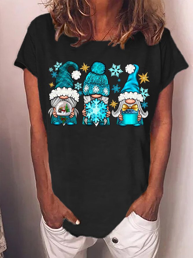 Women's Merry Christmas Funny Christmas Gnome Graphic Print Loose T-Shirt