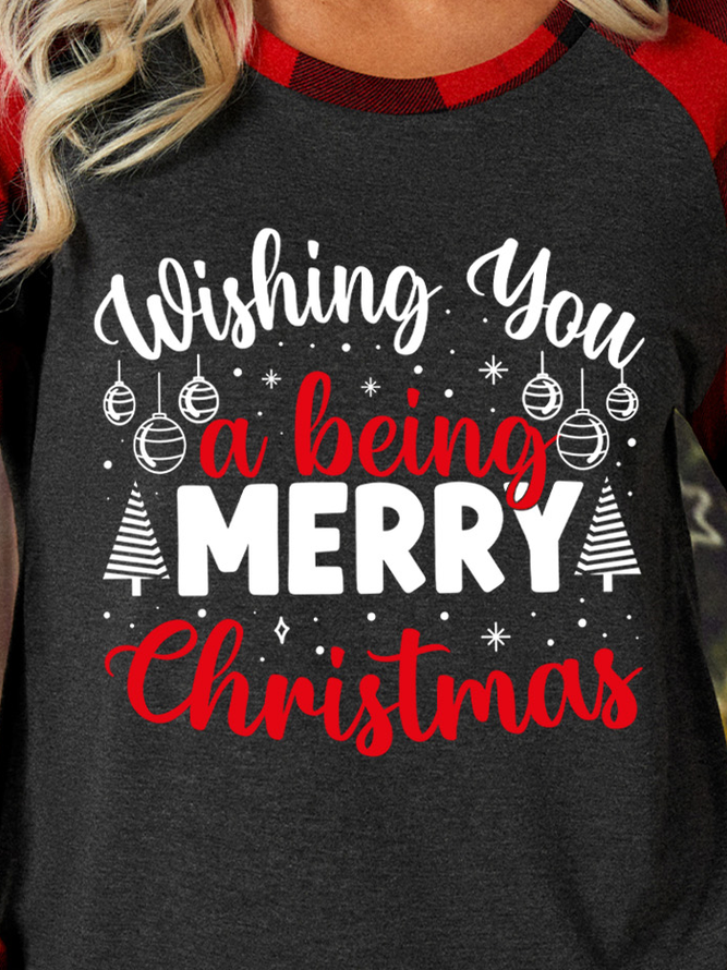 Lilicloth X Manikvskhan Wishing You A Being Merry Christmas Women's Long Sleeve Buffalo Plaid T-Shirt