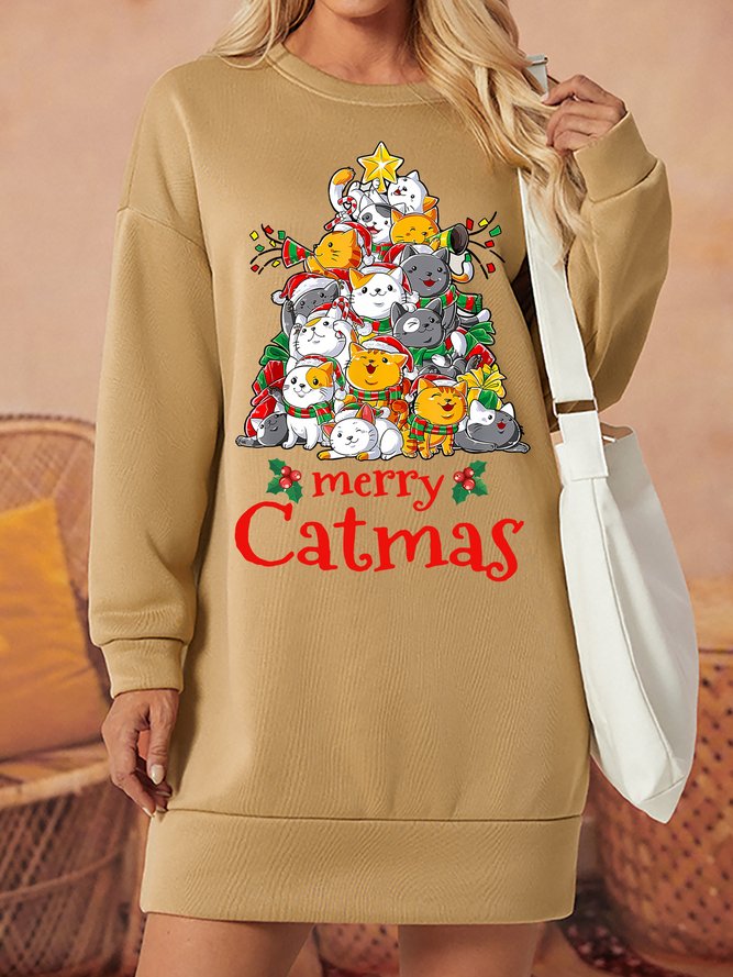 Merry Catmas Women's Long Sleeve Dress