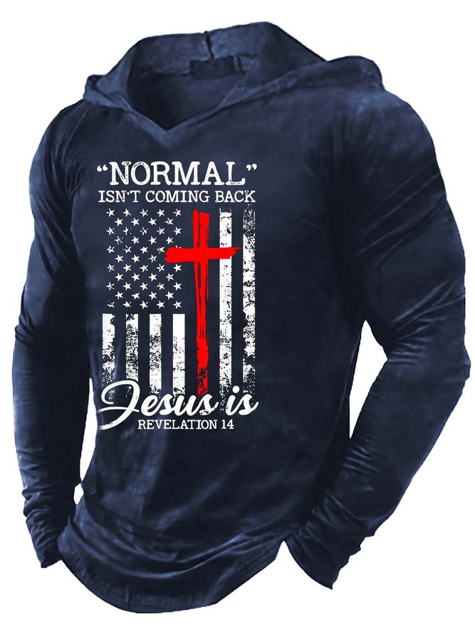 Men Normal Isn’t Coming Back Jesus Is Regular Fit Text Letters Hoodie Sweatshirt