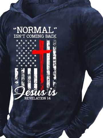 Men Normal Isn’t Coming Back Jesus Is Regular Fit Text Letters Hoodie Sweatshirt