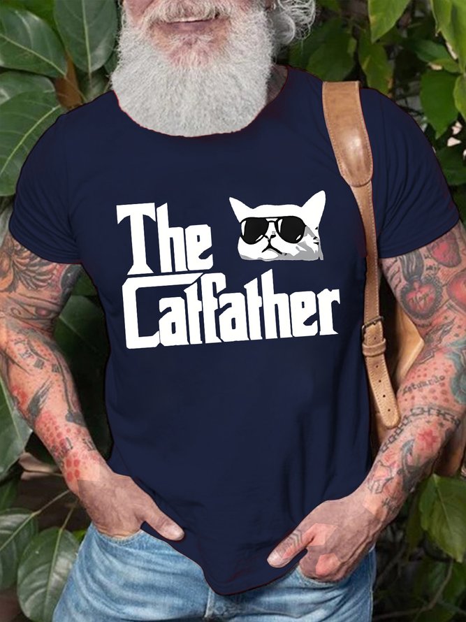 Men's The Cat Father Black Cat Funny Graphic Print Text Letters Cotton T-Shirt