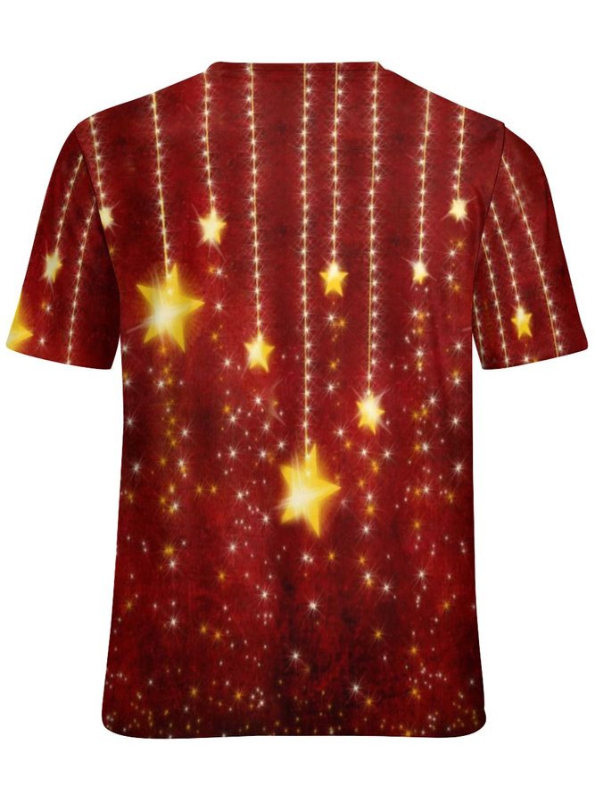 Womens Christmas Star Light Print Crew Neck T-Shirt
