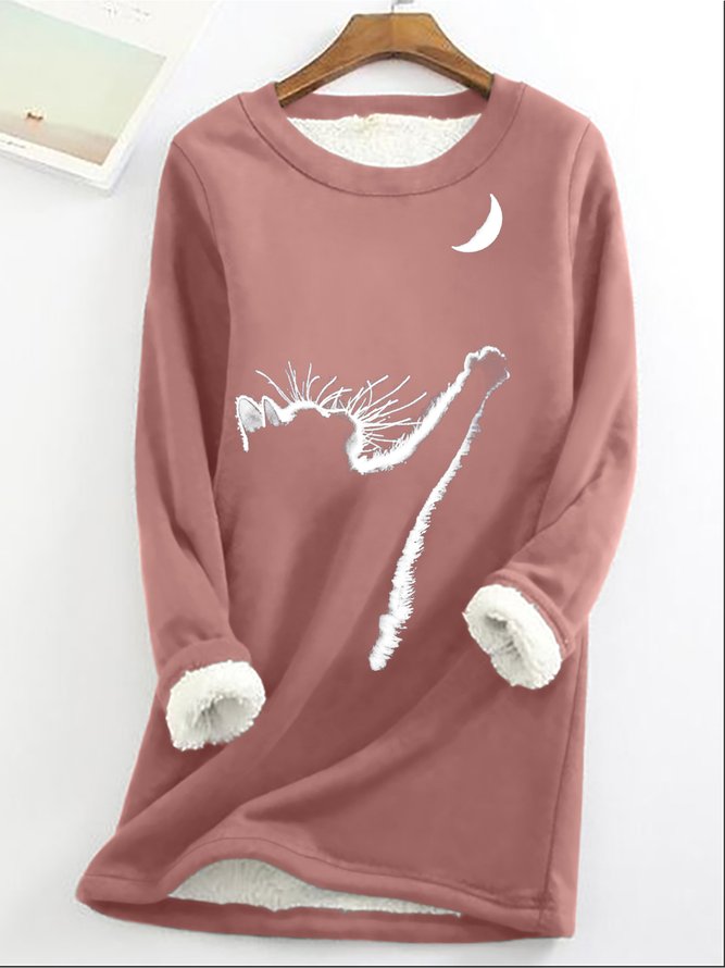 Women's Cute Print Cat Reach The Moon Sweatshirt