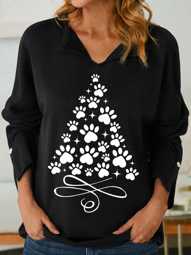 Women's Christmas Paw Tree Print Sweatshirt