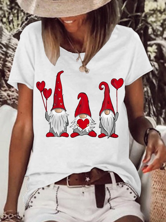 Women's Cute Gnomes Heart Valentines Simple Heart T-Shirt
