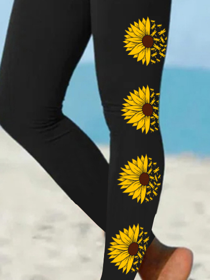 Women's Sunflower Regular Fit Simple Leggings