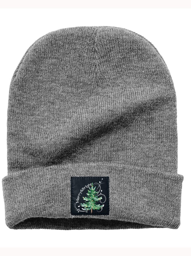 Merry And Bright Christmas Tree Graphic Beanie Hat
