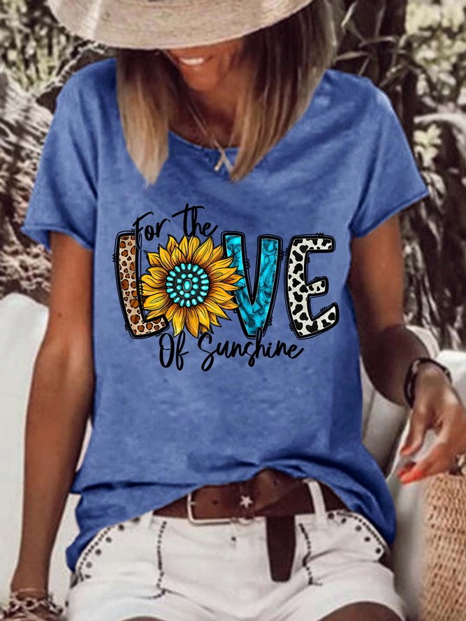 Women's Sunflower For The Love of Sunshine Simple Cotton-Blend Text Letters T-Shirt