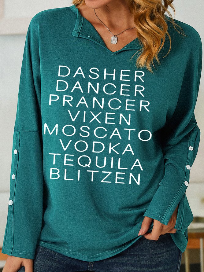Womens Christmas Alcohol Funny Letters Casual Sweatshirt