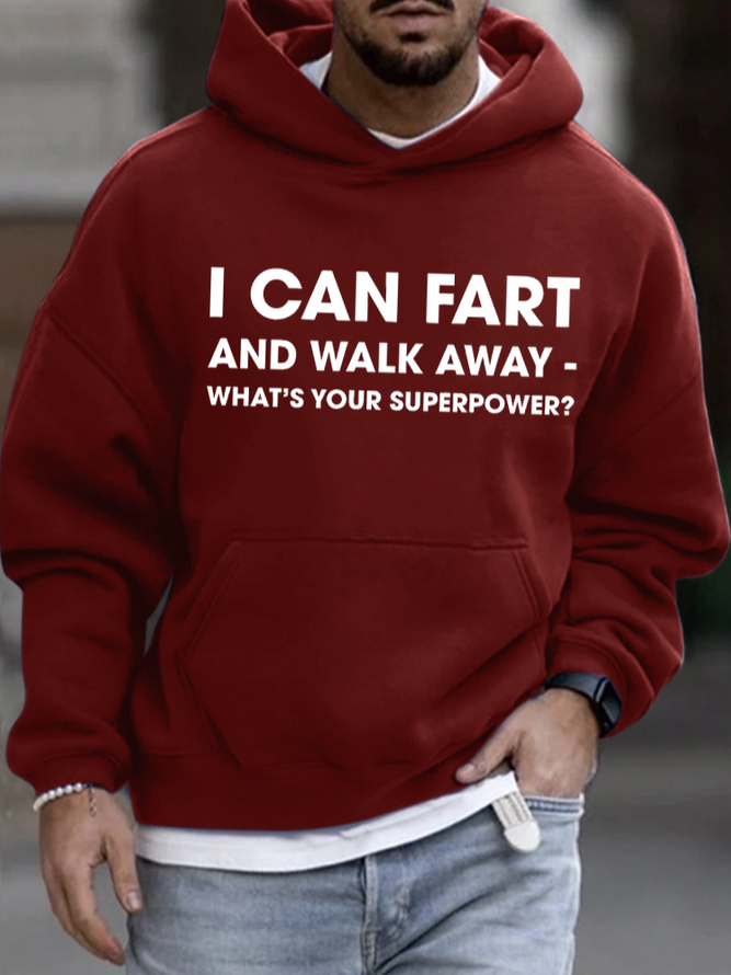 Men's I Can Fart And Walk Away Funny Graphic Print Text Letters Loose Hoodie Sweatshirt