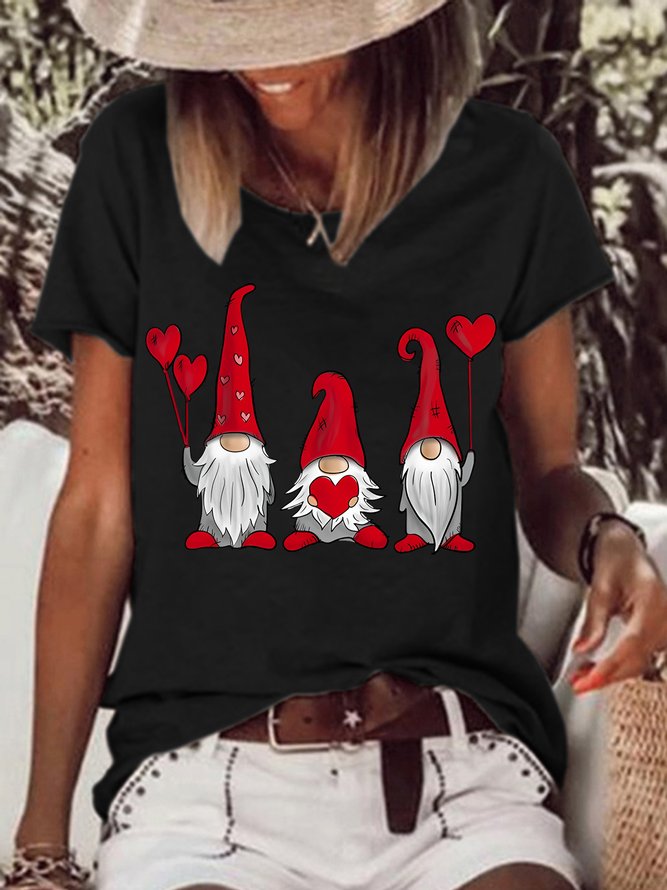 Women's Cute Gnomes Heart Valentines Simple Heart T-Shirt