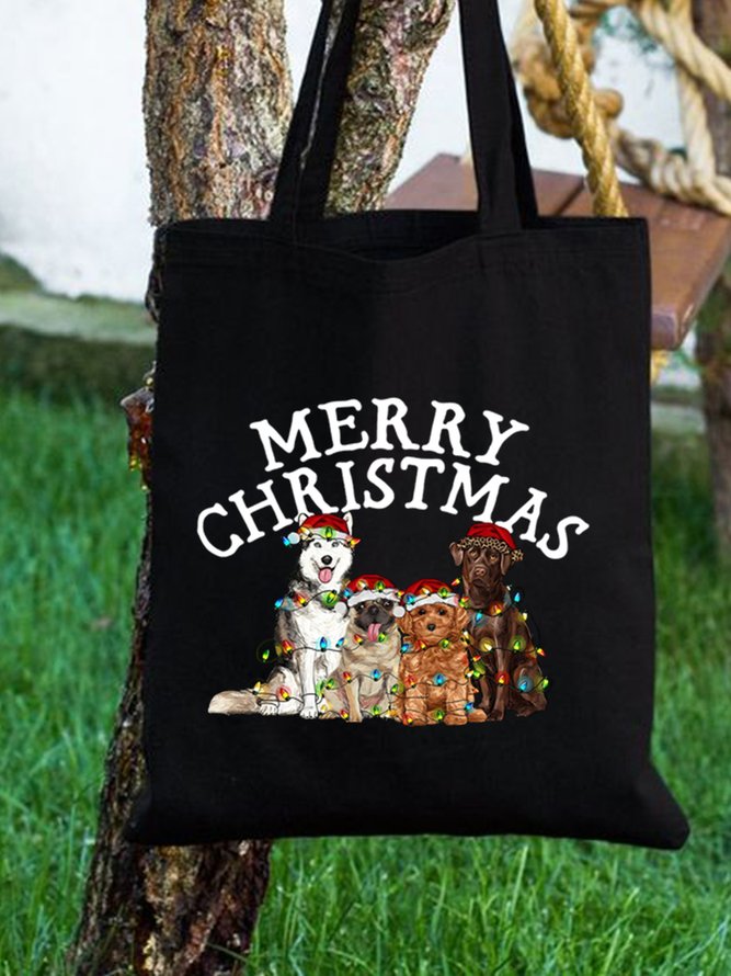 Merry Christmas With Christmas Dogs Graphic Casual Shopping Tote Bag