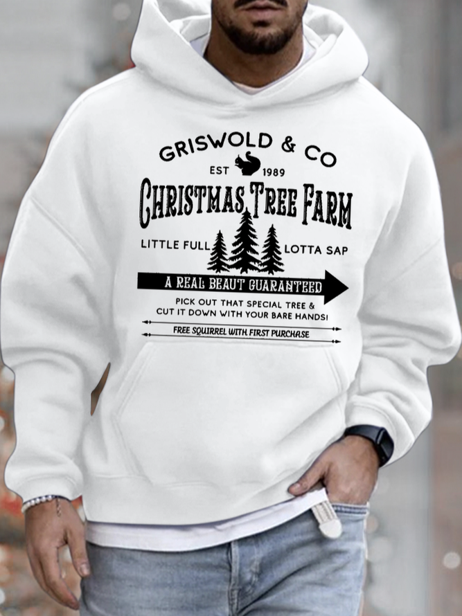 Men's Christmas Tree Farm Funny Graphic Print Hoodie Text Letters Casual Sweatshirt