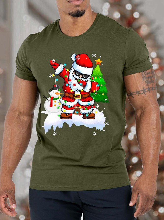Men’s Merry Christmas Santa Claus Dance Christmas Crew Neck Cotton Casual T-Shirt