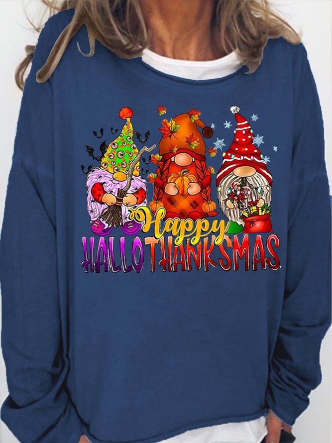 Women's Gnomes Halloween Thanksgiving Christmas Happy Casual Letters Sweatshirt