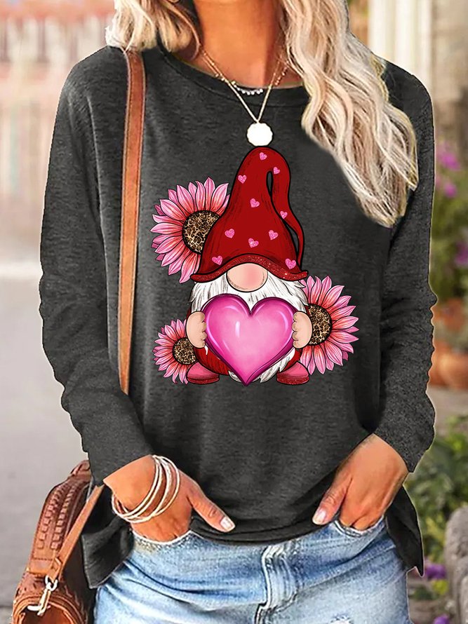 Women's Valentine's Day Gnomes  Simple Regular Fit Long Sleeve Top