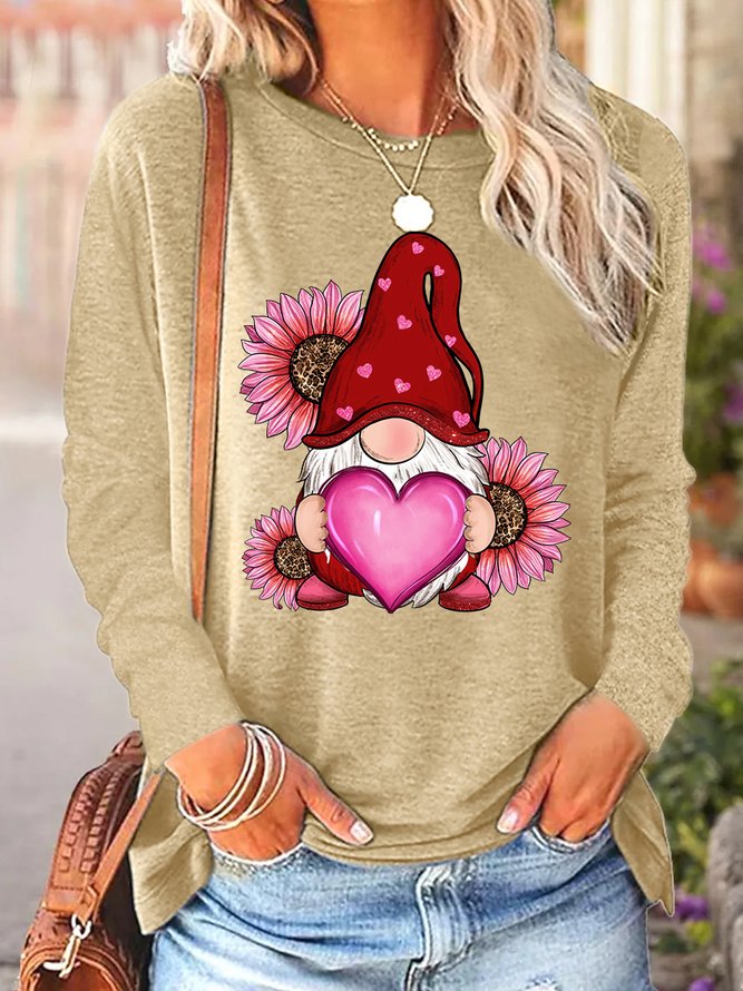 Women's Valentine's Day Gnomes  Simple Regular Fit Long Sleeve Top