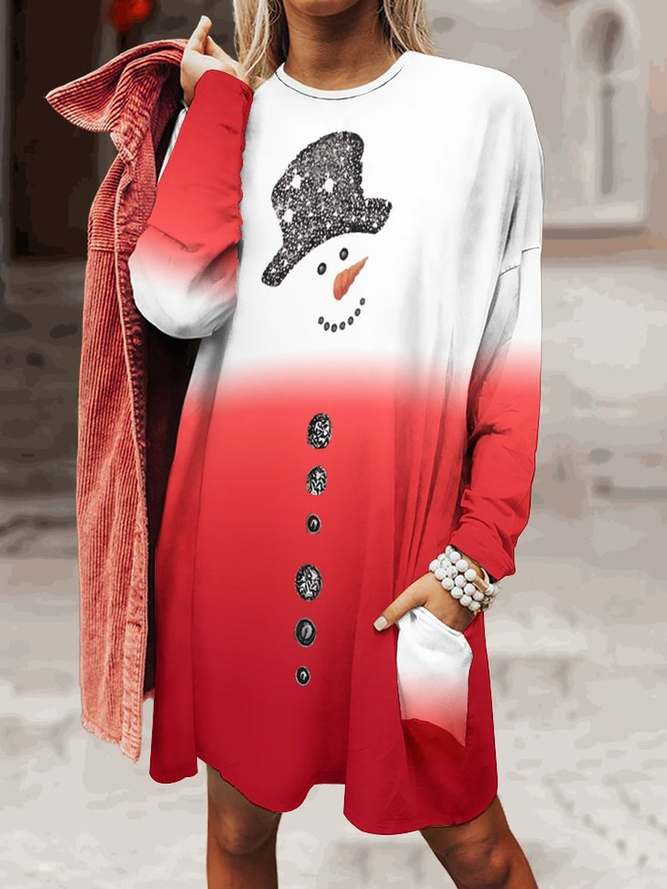Women's Christmas Snow Man Crew Neck Casual Dress