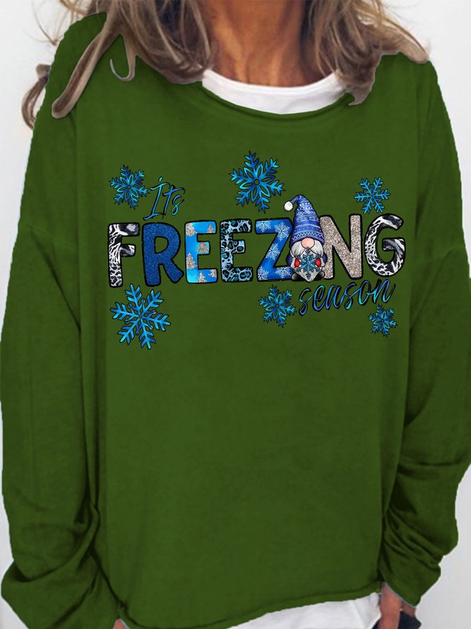 Women's It Is Freezing Season Funny Graphic Print Christmas Snowman Cotton-Blend Casual Loose Sweatshirt