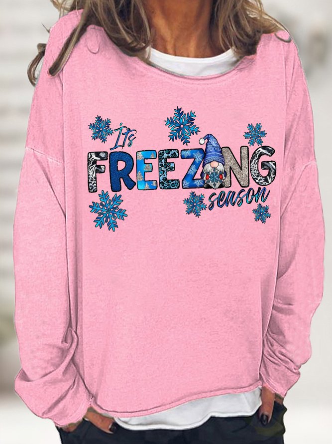 Women's It Is Freezing Season Funny Graphic Print Christmas Snowman Cotton-Blend Casual Loose Sweatshirt