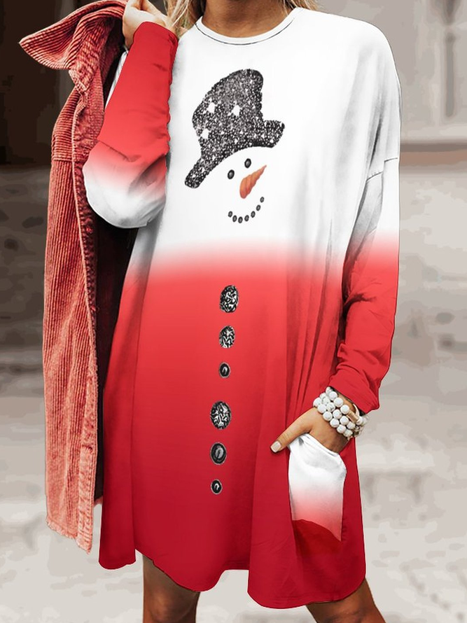 Women's Christmas Snow Man Crew Neck Casual Dress