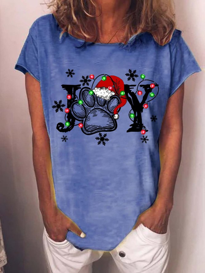 Joy Paw With Christmas Hat Womens T-Shirt