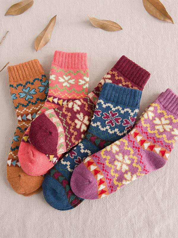 1pair Ethnic Rabbit Wool Heart Pattern Socks Sets Thickened Warm Accessories Random Color