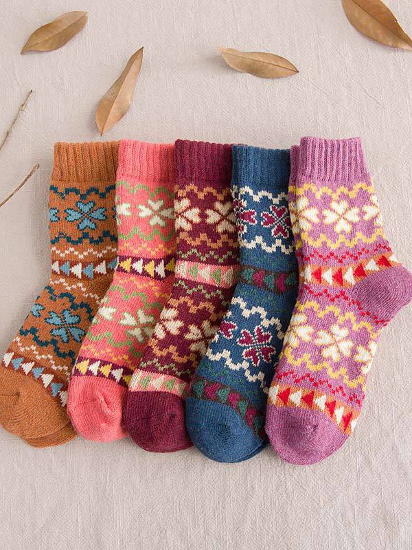 Ethnic Rabbit Wool Heart Pattern Socks Sets Thickened Warm Accessories