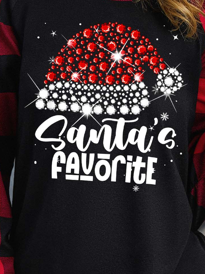 Women’s Santa’s Favorite Hat Casual Christmas Polyester Cotton Top