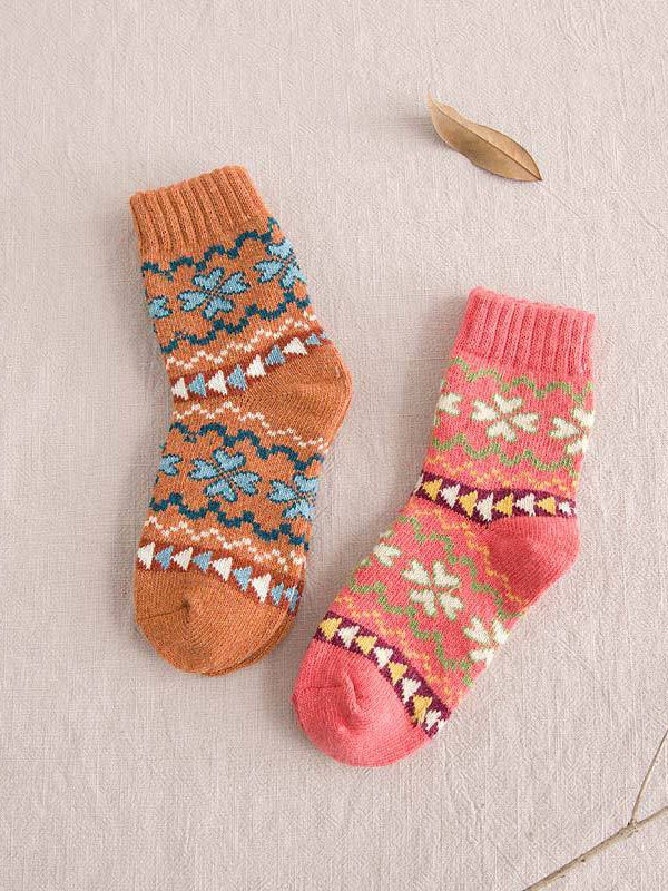 1pair Ethnic Rabbit Wool Heart Pattern Socks Sets Thickened Warm Accessories Random Color